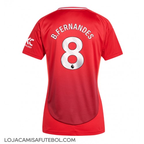 Camisa de Futebol Manchester United Bruno Fernandes #8 Equipamento Principal Mulheres 2024-25 Manga Curta